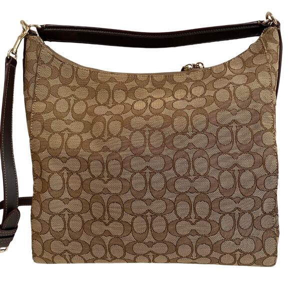 Coach Celeste Khaki & brown Canvas & Leather Convertible Hobo Crossbody F58327 - Picture 4 of 14